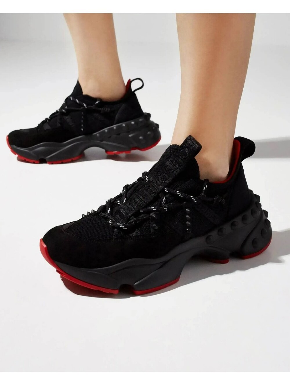 $1150 Christian Louboutin TrailnRun Neoprene Suede Black Sneakers EU 38 US 8 NIB